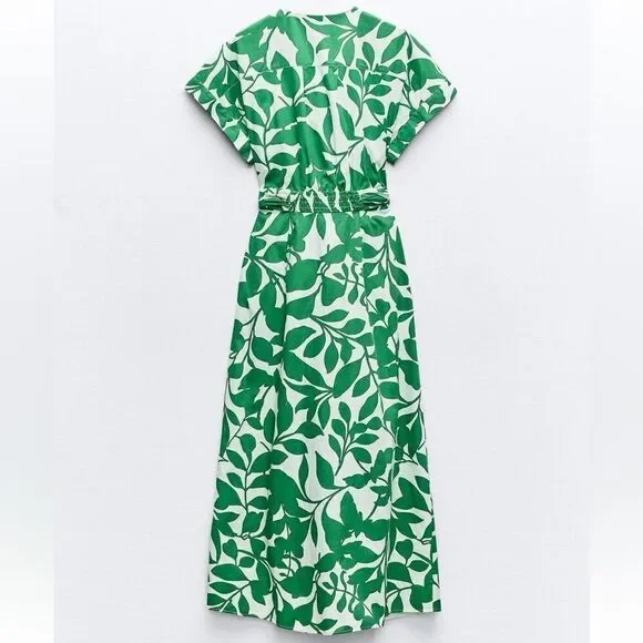 Zara 100% cotton printed belted midi dress - Picture 5 of 6